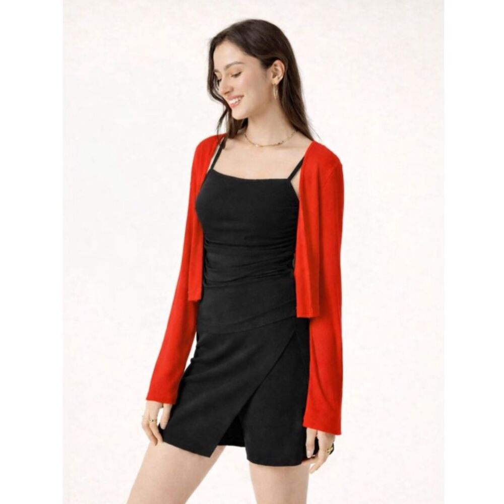 NWT OGL Wool Blend Soft Bell Sleeve Cropped Lightweight Cardigan Red Small 2-4